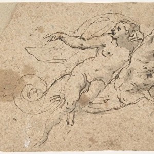 Nude Female Riding Triton Back 1612-75 Pen