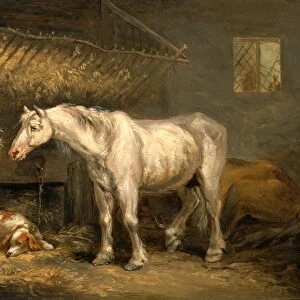 Old horses with a dog in a stable, George Morland, 1763-1804, British
