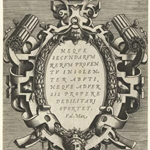Oval cartouche with a quote from Valerius Maximus, print maker: Frans Huys, Hans