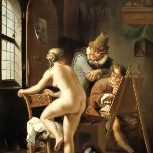 A Mezzotint Print of a Painter's Studio Scene, 1690 A Mezzotint Print of a Painter's Studio Scene, 1690