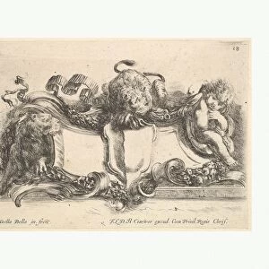 Plate 18 cartouche containing empty crest two lionesses