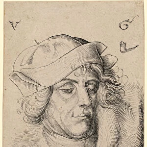 Portrait man beret fur collar 1507 pen black