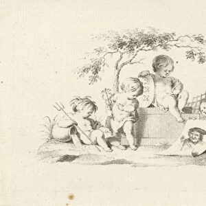 Four putti with a portrait of Adam Silo, Jacob van der Schley, 1725 - 1779