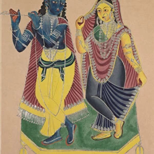 Radha Krishna 1800s India Calcutta Kalighat painting