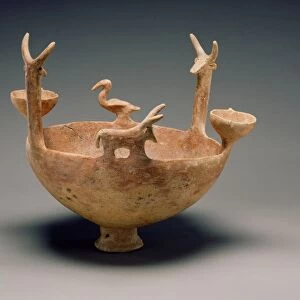 Red-Polished Ware Bowl with Modeled Figures