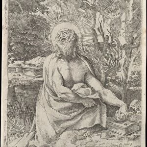 Saint Jerome Wilderness ca 1591 Etching Engraving