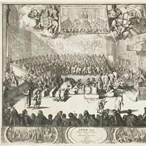 Session of the House of Commons with Queen Anne on the throne in 1702, Romeyn de Hooghe
