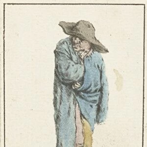 Standing farmer with hand and arm into his cloak, print maker: Jurriaan Cootwijck