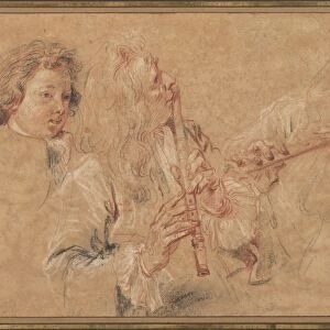 Two Studies of a Flutist and a Study of the Head of a Boy