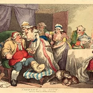Thomas Rowlandson (British, 1756 1827 ), Comfort in the Gout, 1785, hand colored etching