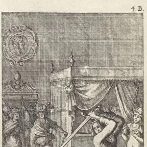 Woman is decapitated in a bedroom, Abraham Dircksz Santvoort, Gerrit van Goedesberg, 1667
