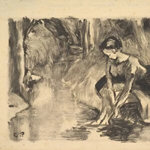 Young Woman Washing Feet Edge Stream ca 1894-95