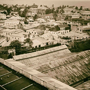 Zanzibar Looking down town roof ancient Arab
