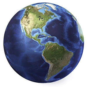 3D rendering of planet Earth, centered on North America and South America