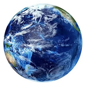 3D rendering of planet Earth, centered on the Pacific Ocean