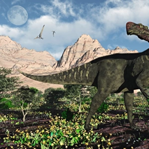 An Altirhinus dinosaur in a Cretaceous environment