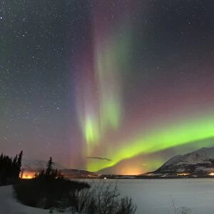 Aurora borealis over Nares Lake, Carcross, Yukon, Canada