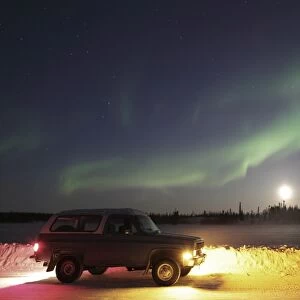 Aurora and old truck, Walsh Lake, Yellowknife, Northwest Territories, Canada
