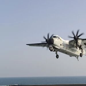 A C-2A Greyhound prepares to land on the flight deck of USS Harry S. Truman