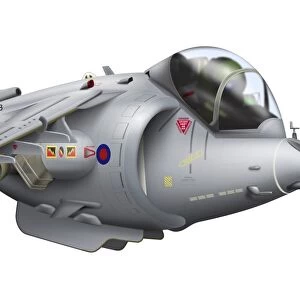 Cartoon illustration of a Royal Air Force Harrier jet plane