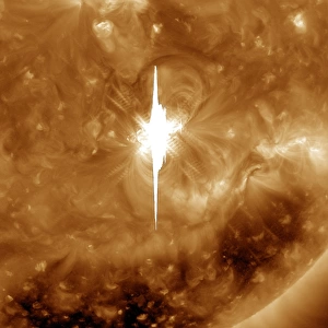 Close-up view of a massive X2. 2 solar flare erupts on the Sun