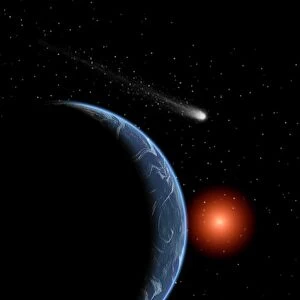 A comet passing the Earth on its journey around the Sun