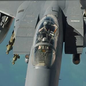 An F-15 Strike Eagle prepares to refuel