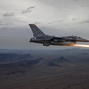 An F-16 Fighting Falcon fires an AGM-65 Maverick missile