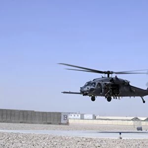 An HH-60G Pave Hawk taking off from Camp Bastion, Afghanistan