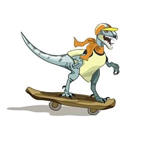 Illustration of a raptor skateboarding