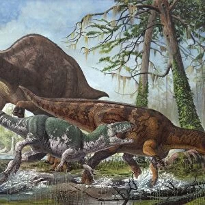 Labocania attacking a Magnapaulia dinosaur