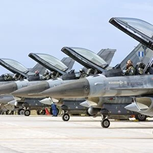 Line-up of Hellenic Air Force F-16 aircraft
