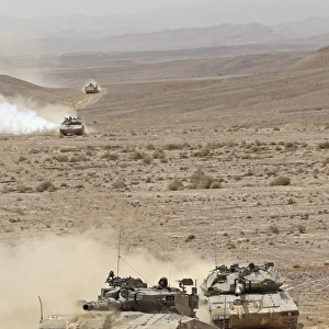 Merkava III main battle tanks in the Negev Desert, Israel