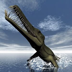 Mesosaurus dinosaur jumping out of the water