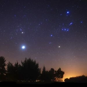 The Pleiades, Taurus and Orion with Jupiter over Doyle, Argentina