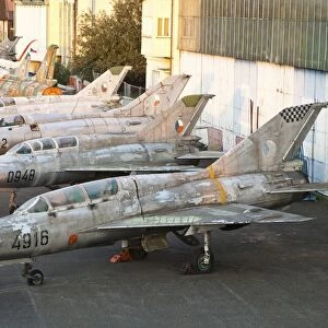 A row of derelict MiG aircraft of the Czech Air Force