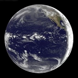 Satellite view of Earth centered over the Pacific Ocean