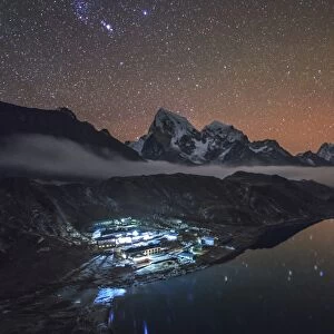Starry night above Gokyo village in the Himalayas of Nepal