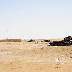 T-55 tanks destroyed by NATO forces just outside Ajadabiya, Libya