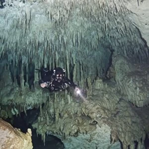 Technical diver in cave system, Mexico