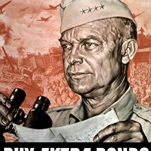 World War II poster of General Dwight Eisenhower holding a map and binoculars