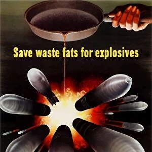 World War Two poster of grease from a cooking pan turning bombs