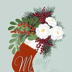 Floral Stocking Merry Christmas in mint