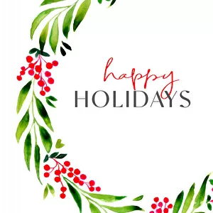 Happy holidays watercolor wreath