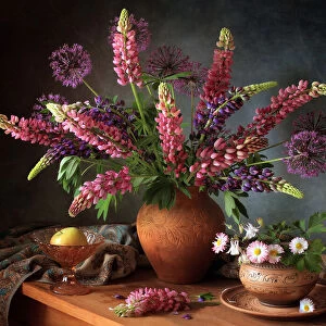 Still life with a bouquet of lupine