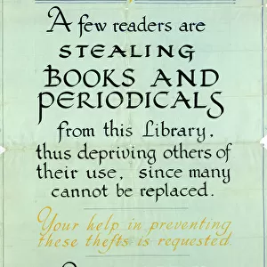 Sheffield City Libraries: Your help is needed - a few readers are stealing books and periodicals, c. 1930