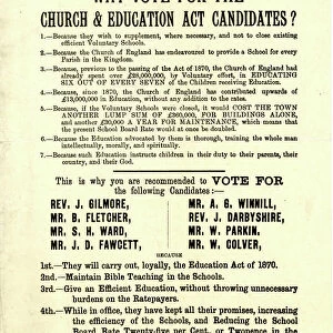 Sheffield School Board Election - why vote for the Church and Education Act candidates?, 1888