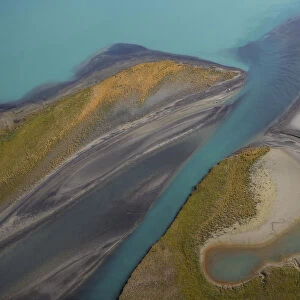 Aerial view over Lake Laitaure showing silt deposits from the Rapa river forming sand spits
