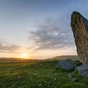 Borastubble standing stone, Shetland, Shetland Islands, Scotland, UK. August, 2014