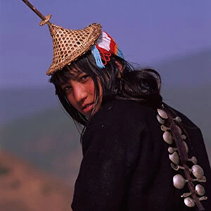 Laya woman from West Bhutan wearing head-dress Bhutan Population approximately 800